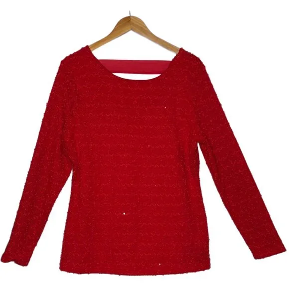 Jennifer Lopez Red Sweater Top “SPARKLY DAYS” Sequins Sz XL - Picture 3 of 8